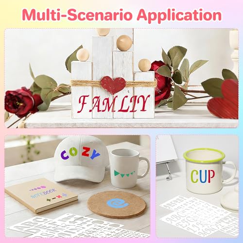 36Pcs Letter Stencils for Painting 1/2,3/4,1,5/4,2Inch Small Reusable Plastic Letter Geometric Alphabet and Number Templates for Scrapbooking Walls Art Projects Notebook Journal Home Decor Custom Sign