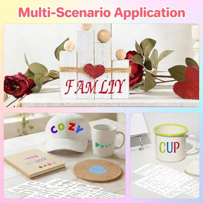 36Pcs Letter Stencils for Painting 1/2,3/4,1,5/4,2Inch Small Reusable Plastic Letter Geometric Alphabet and Number Templates for Scrapbooking Walls Art Projects Notebook Journal Home Decor Custom Sign