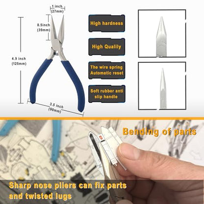 Metal Puzzle Tool Kit,3D Metal Puzzle for Adult Tool Set,Metal Earth Tool Kit Including Plier Bending Assist Tab Edge Cylinder Cone Shape Tools, File and Anti Slip Rubber Tweezers