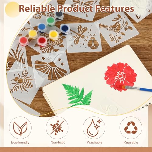 Marspark 72 Pcs Small Stencils for Crafts Reusable 3 Inch Stencils for Painting on Wood DIY Craft Paint Template for Wall Home Decor Card Rock Canvas Drawing Holiday (Flower Plants) - style: Flower Plants