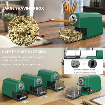 Heavy Duty Electric Pencil Sharpener-6-Hole for 6-12mm Pencils,Auto Start/Stop,Fast 4s Sharpening,Zinc Alloy Blade,10,000+ Sharpenings-Ideal for Classroom,Office & Art Use,Green(S260) - color: Green