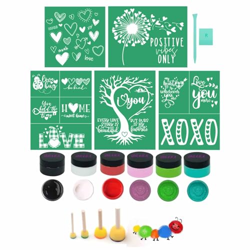 DGAGA 17PCS Sunflowers Silk Screen Stencils Self Adhesive Screen Printing Stencil Reusable Be Kind Mesh Stencils Letter Transfers for Chalk Paste on Wood,Fabric,DIY Home Decor,Chalks Paste 50g/Jar - color: 17pcs chalk paste