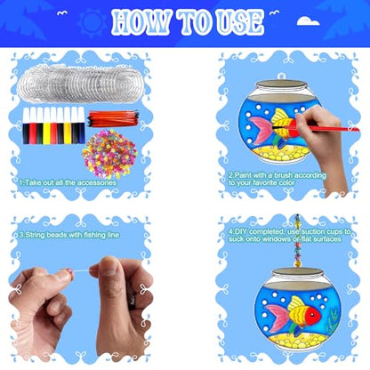 Ayhuhra 30 Sets Fishbowl Suncatcher Craft Kits Make Your Own Sea Animal Fish Tank Scene DIY Window Paint Art Sun Catcher Kit for Home Party Activities Art Project - style: Fishbowl