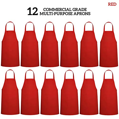 GREEN LIFESTYLE 12 Pack Bib Apron - Unisex Red Aprons, Machine Washable Aprons for Men and Women, Kitchen Cooking BBQ Aprons Bulk (Pack of 12, No Pockets, Red) - color: Red, size: Pack of 12, No Pocket