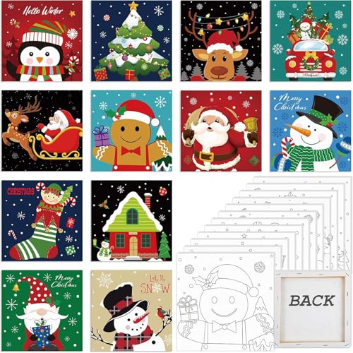 Sherr 12 Pcs Pre Drawn Canvas Pre Printed Canvas for Adults Sip and Paint Party Canvases Painting Kit for Summer Easter Mother's Day Party Favor(Cute Xmas,8 x 8 Inch) - size: 8 x 8 Inch, style: Cute Xmas