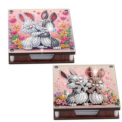 JISHSHAY 2 PCS Diamond Art Note Box Rabbit Diamond Painting Note Pad Holder Animal Gem Painting Gem Art Memo Boxes Mosaic Kits for Adults Embroidery Kit Memo Pad Holder, Contains 120 Sheets of Paper - color: Rabbit