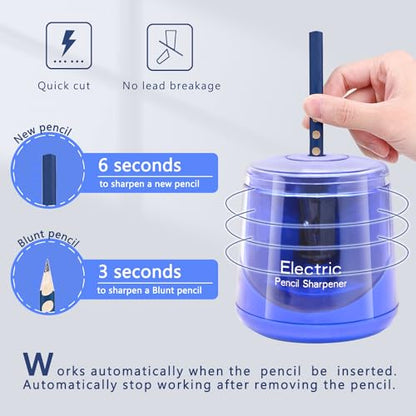 Electric Pencil Sharpener, Battery (Not lncluded) or USB Powered Small Portable for NO.2 Pencils, Automatic for Home and Office Blue