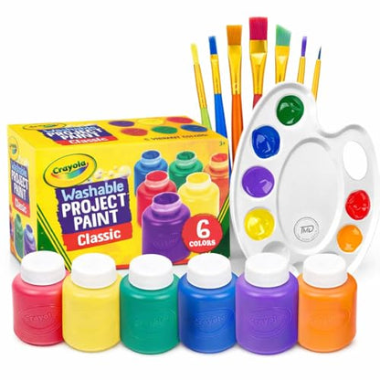 Kids Painting Set, Washable Paint for Kids 6 Colors, 7 Paintbrushes, Paint Palette, Non-Toxic Toddler Painting Set 2 oz Each, Tempera Paints for Art, Crafts, Finger Paints Gifting Bundle - style: Washable paint