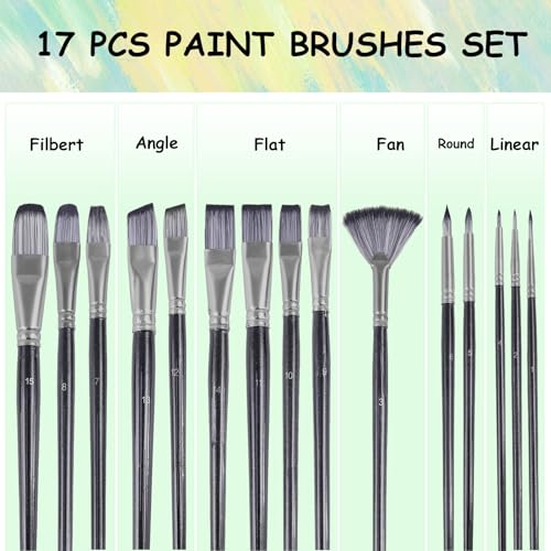 Paint Brushes Set of 18 Pcs with Palette Knife and Sponge, Artist Professional Painting Kit for Acrylic, Oil, Watercolor, Gouache, Include Art Organizing Bag (Black)