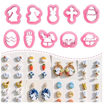 KEOKER Easter Polymer Clay Cutters,10 Shapes Easter Clay Cutters, Easter Egg Clay Cutters, Small Easter Clay Cutters for Polymer Clay Jewelry (A) - color: Easter clay cutters A