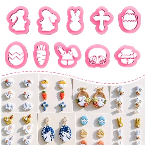 KEOKER Easter Polymer Clay Cutters,10 Shapes Easter Clay Cutters, Easter Egg Clay Cutters, Small Easter Clay Cutters for Polymer Clay Jewelry (A) - color: Easter clay cutters A