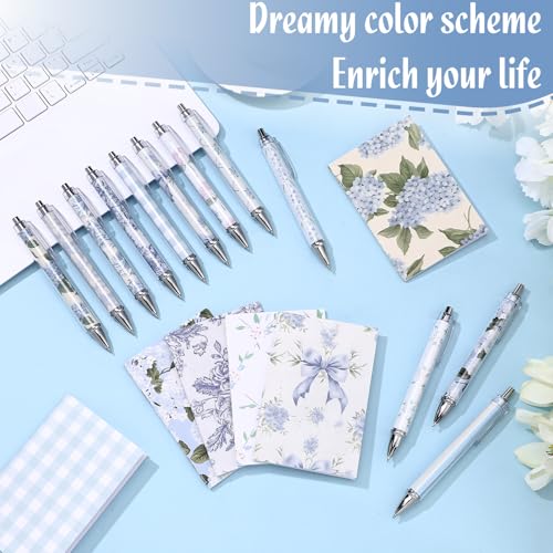 Motiskyy 24 Pcs Hydrangea Blue and White Floral Journal Pens Pastel Floral Patterns Ballpoint Pens Grandmillennial Aesthetic Notepads Set Line Notebook for Employee Gift Student School Office Supplies - style: Blue and White Floral