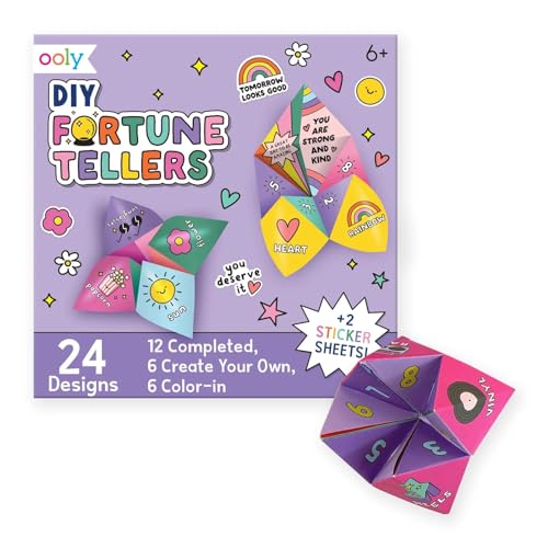 Ooly DIY Paper Kit, 24 Fortune Teller Designs & Stickers, Kit Includes 12 Completed, 6 Blank and 6 Color-in Folding Fortune Teller, Activity Gifts for Kids - color: Fortune Tellers Kit