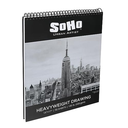 SoHo Urban Artist Hardcover Drawing Pad 14x17", 3 Pack, 150 Sheets - 135 lb. (220gsm) Drawing Paper Pads for Artists, Travel, Illustrations, & More