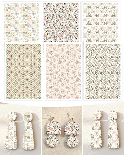 Puocaon Mexican Clay Transfer Paper - Vintage Flower Western Folk Transfer Sheets for Polymer Clay Earrings Jewelry - color: boho flower