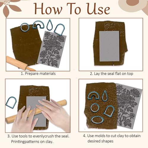 4 Pcs Large-Scale Floral Pattern Polymer Clay Texture Sheet Rubber Clay Texture Mat for Polymer Clays Making Earrings Jewelry DIY Crafts, 4 × 2.5 Inch - style: Large-scale Floral