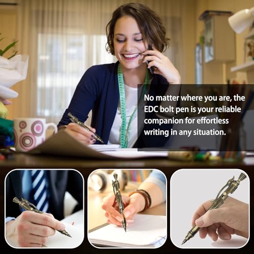 Vintage Bolt Action Pen: Heavy-Duty EDC Brass Ballpoint Pen with Retractable Mechanism and Pocket Clip - Refillable, Designed for Smooth Writing - style: Vintage bolt pen