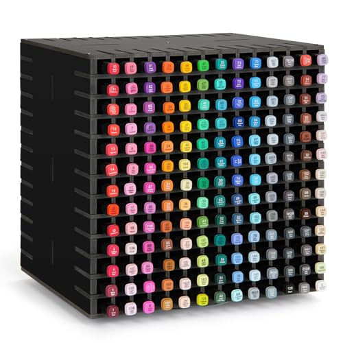 360° Rotating Marker Storage Rack, 338 Individual Slots Desktop Organizer Holder for Art Markers Pens Color Pencils - Black