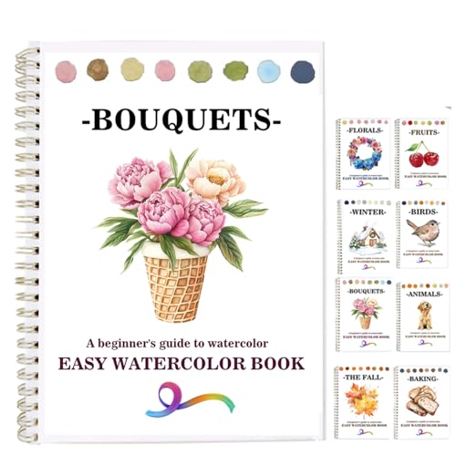 Watercolor Workbooks Coloring Book Beginner Friendly Painting Kit Easy Nature Scenes Paint Set Art Crafts for Creative Exploration Gift for Adults (Bouquets, Without Palette) - color: Bouquets, size: Without Palette