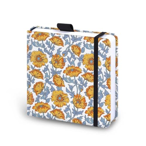 Mifuner Square 5.1x 5.1 165gsm Colored Pencil Paint Journal Hardbound 128pgs (64Sheets Front Back Cold Pressed) Travel for Colored Pencil Sketch Handmade Cloth Cover Notebook Chrysanthemum - color: s-Chrysanthemum