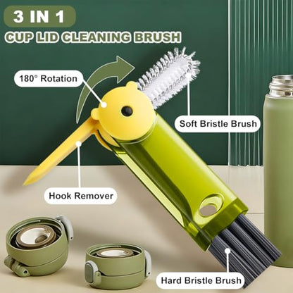 3 in 1 Cup Lid Cleaning Brush, Portable Cup Cleaner Brush, New Water Bottle Lid Cleaner Brush, Multifunctional Cleaning Brush - Home Kitchen Cleaning Tools for Tight Spaces & Bottle Gaps, 3 PCS - color: Green Blue Black-b