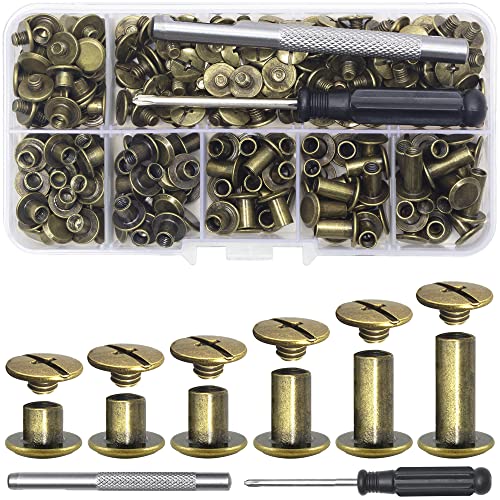 YORANYO 110Sets Chicago Screws Leather Rivets Assorted Screw Rivets Chicago Binding Screws for Decorate and Repair Leather Craft Belt Bag Shoes Purse Bookbinding (Bronze, M5*4,5,6,8,10,12) - color: Bronze, M5*4,5,6,8,10,12