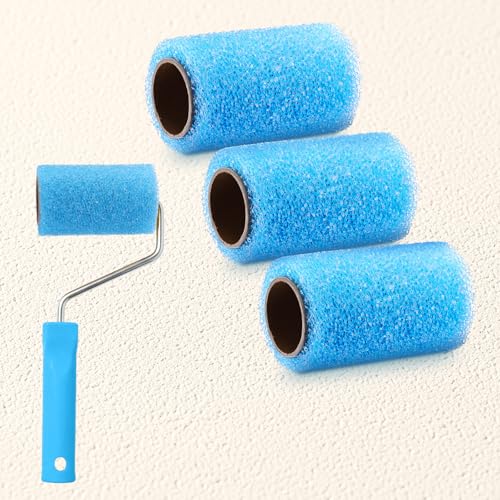 Nuanchu 3 Pcs 4" Blue Foam Textured Rollers Washable Small Textured Paint Roller Opened Celled Roller for Swimming Pool Boat Deck Cabin Floor Ceiling Drywall Bed Liner Other Small Area, Without Handle - size: 4 Inch