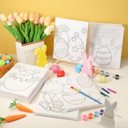 Zhanmai 72 Pcs 12 Sets Sip and Paint Kit Pre Drawn Canvas for Painting 8" x 10" Paint Party Canvas Painting Pre Printed Canvases for Party Favor DIY Virtual Adult's Date Night(Bunny Eggs) - style: Bunny Eggs