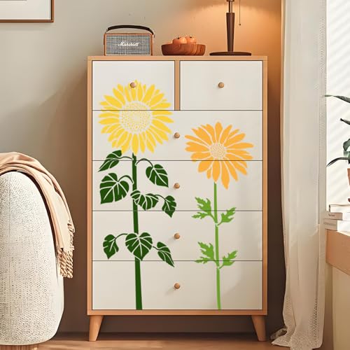 10 Pcs Large Sunflower Stencils for Painting Reusable Floral Butterfly Leaf Crafts Templates Set for DIY Drawing, Walls, Wood, Window, Garden Fence Furniture - color: Sunflowe