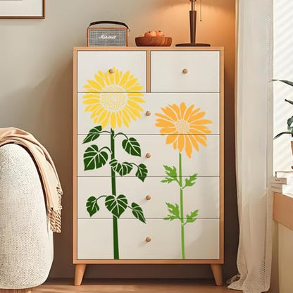 10 Pcs Large Sunflower Stencils for Painting Reusable Floral Butterfly Leaf Crafts Templates Set for DIY Drawing, Walls, Wood, Window, Garden Fence Furniture - color: Sunflowe