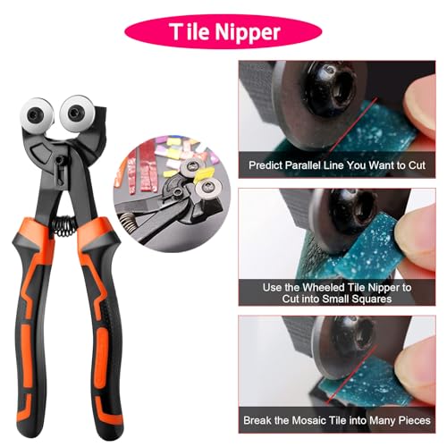 Glass Cutting Tool Kit with Tile Nipper, Glass Running Pliers, Breaker Grozer Pliers, Glass Cutter for Stained Glass, Tiles, Mosaic, with Storage Bag - color: 11 PCS