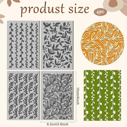 4 Sheets Leaves Pattern Polymer Clay Texture Sheet Plants Pattern Rubber Clay Texture Mat for Polymer Clay Making Earrings Jewelry DIY Crafts 4 × 2.5 Inch - style: Leaves Pattern