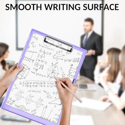 Sooez Clipboard with Storage, Heavy Duty Cleaview Clip Boards 8.5x11 with Dual Storage, Dry Erase Plastic Nursing Clipboard, High Capacity Clipboards Folder for Teacher Nurse, School & Office Supplies - color: Light Purple