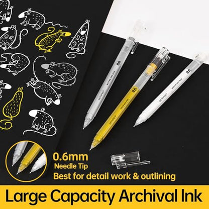 GETHPEN 0.6mm Fine Point Silver Gel Pens, 3-Pack for Artists Drawing on Black Paper, Sketching, Adult Coloring Books & Modern Crafts - size: 0.6 mm, style: 3 Pack Silver