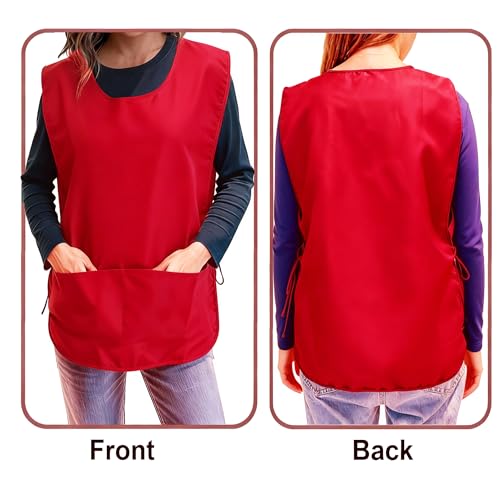 Large Smock Cobbler Apron for Men & Women, Adjustable Side Ties & 2 Pockets - color: Red
