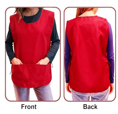 Large Smock Cobbler Apron for Men & Women, Adjustable Side Ties & 2 Pockets - color: Red