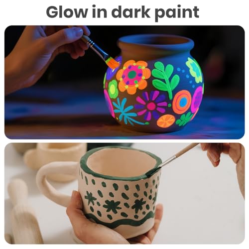 Skirfy Mini Pottery Wheel for Beginners Adults with Foot Pedal9.5"Ceramic Machine for Kids Art Craft Glow in Dark Kits 2.2LB Air-Dry Clay,Carving Tools Adjustable Speed,DIY Projects Birthday Gift - color: Green