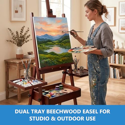 Large Wooden Painting Easel with Storage Drawer and Palettes, H-Frame Studio Easel Stand Holds Canvas up to 36 Inches, Suitable for Adults, Beginners, and Artists, Walnut - style: Walnut