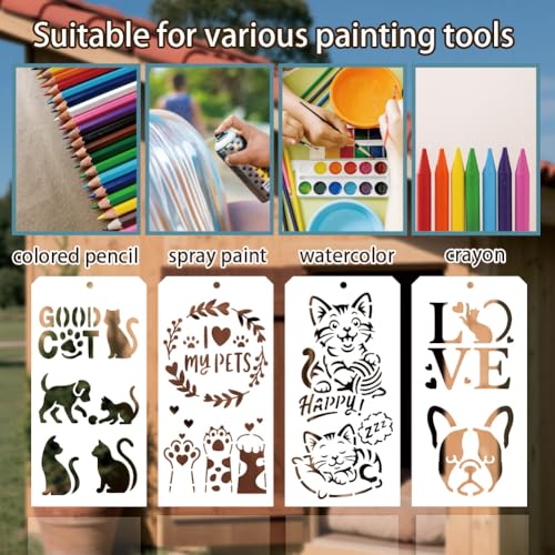 12 Sheets Pet Theam Stencils for Painting, 25 Styles Dog Cat Dog Bone Drawing Templates Cute Animal Reusable Border Stencil for Painting on Wall Wood Home Decor - style: Pet