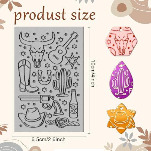 CHGCRAFT Cowboy Elements Clay Texture Mat Western Horseshoe Patterns Polymer Texture Sheets DIY Tools for Clay Pottery Earring Jewelry Making Stamp Engraving Machines, 3.9x2.6inch - style: Cowboy