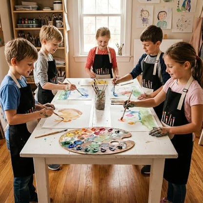 VZZNN 12 Pack Kids Art Smock,Waterproof Kids Painting Apron with Pocket for Art Crafts Painting Cooking Activities - color: Black