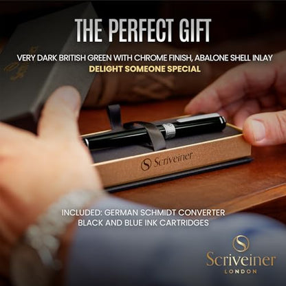 Scriveiner Black Green Fountain Pen - Stunning Luxury Pen with Chrome Finish, Schmidt Nib (Medium), Best Pen Gift Set for Men & Women, Professional, Executive, Office, Nice Pens - color: 13. Very Dark Black Green with Chrome, style: Medium Nib
