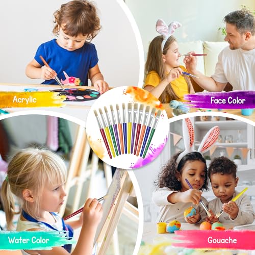 4E's Novelty 12Pcs Kids Paint Brushes, Thick Round & Flat Paint Tools for Kids Arts & Crafts, Preschool Toddler Paint Brush for Acrylic Paint, Teachers Classroom Supplies