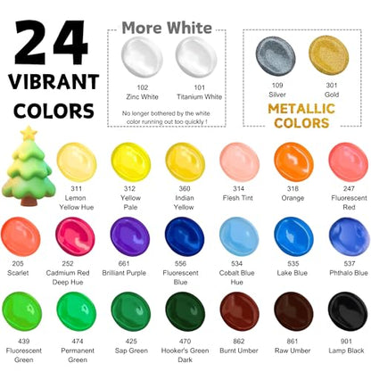 Acrylic Paint Set With 5 Brushes, 24 Colors (60ml, 2oz) for Artists Kids Beginners & Painters,Model/Canvas/Rock/Fabric/Glass/Stone/Ceramic/Wood Painting, Non Toxic - color: Clear Bottle (See-Through)