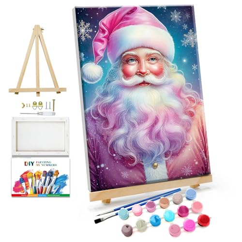JOOZ Paint by Numbers Kit for Adults with Frame Santa Claus Paint by Number with Easel Christmas Paint by Number with Frame DIY Snowflake Oil Painting Kits for Ideal Gift Home Wall Decor 8x12 Inch - color: Santa Claus 011