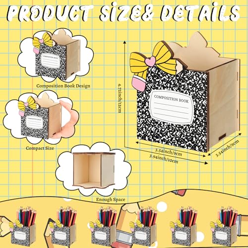 Zhehao 6pcs Composition Book Pencil Holders for Desk Back to School Notebook Wooden Pen Storage Organizer, Cute Desktop Pencil Cup, Stationery Pot Bulk for Back to School Classroom Office Supplies - style: Composition Book