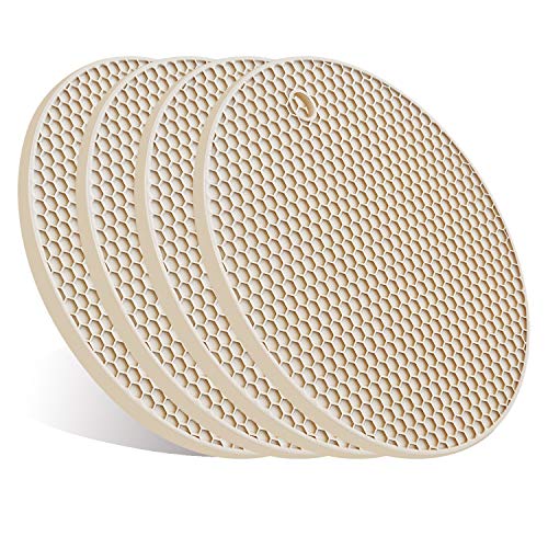 4 Pcs Trivets for Hot Dishes, Kitchen Heat Resistant Silicone Trivet, Extra Thick, Large, Non Slip (3. Beige) - color: 3. Beige