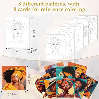 Cholemy 36 Pcs Paint and Sip Kit for Adults 8''x10'' Pre Drawn Canvas for Painting DIY Afro Acrylic Painting Kit Wood Easel Brushes Date Night Bulk for Summer 4th of July Party Gift(African Women) - style: African Women