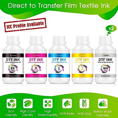 CenDale Premium DTF Ink 3000ML - DTF Transfer Ink for PET Film, Refill DTF Ink for Epson ET-8550, L1800, L800, XP15000, R2400, P400, P800, Heat Transfer Printing Ink Direct to Film (500ml x 6, CMYK W - color: 2 WH,CMYK, style: DTF Ink