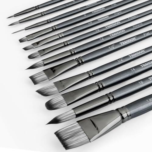 Transon Artist Paint Brush Set of 12 for Watercolor Acrylic Gouache Oil and Tempera Painting